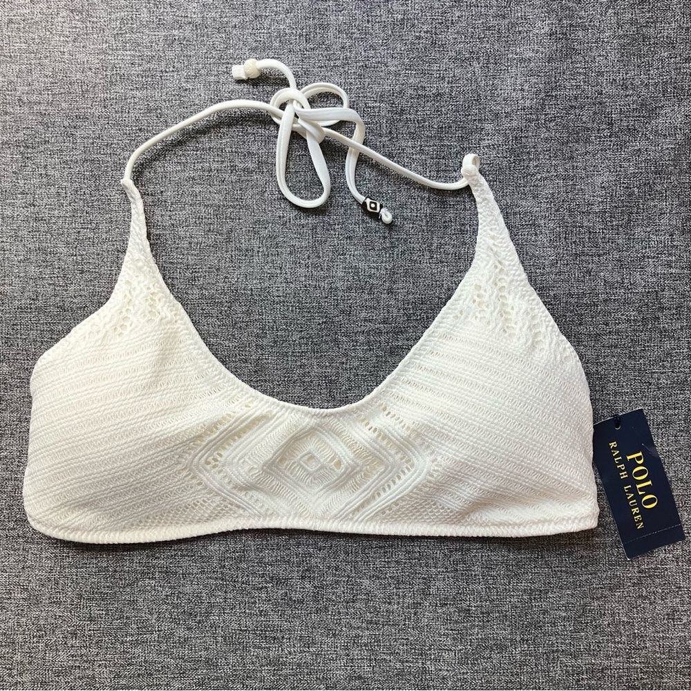 NWT Polo Ralph Lauren Sahara Crochet Scoop Halter Bikini Top Cream Medium